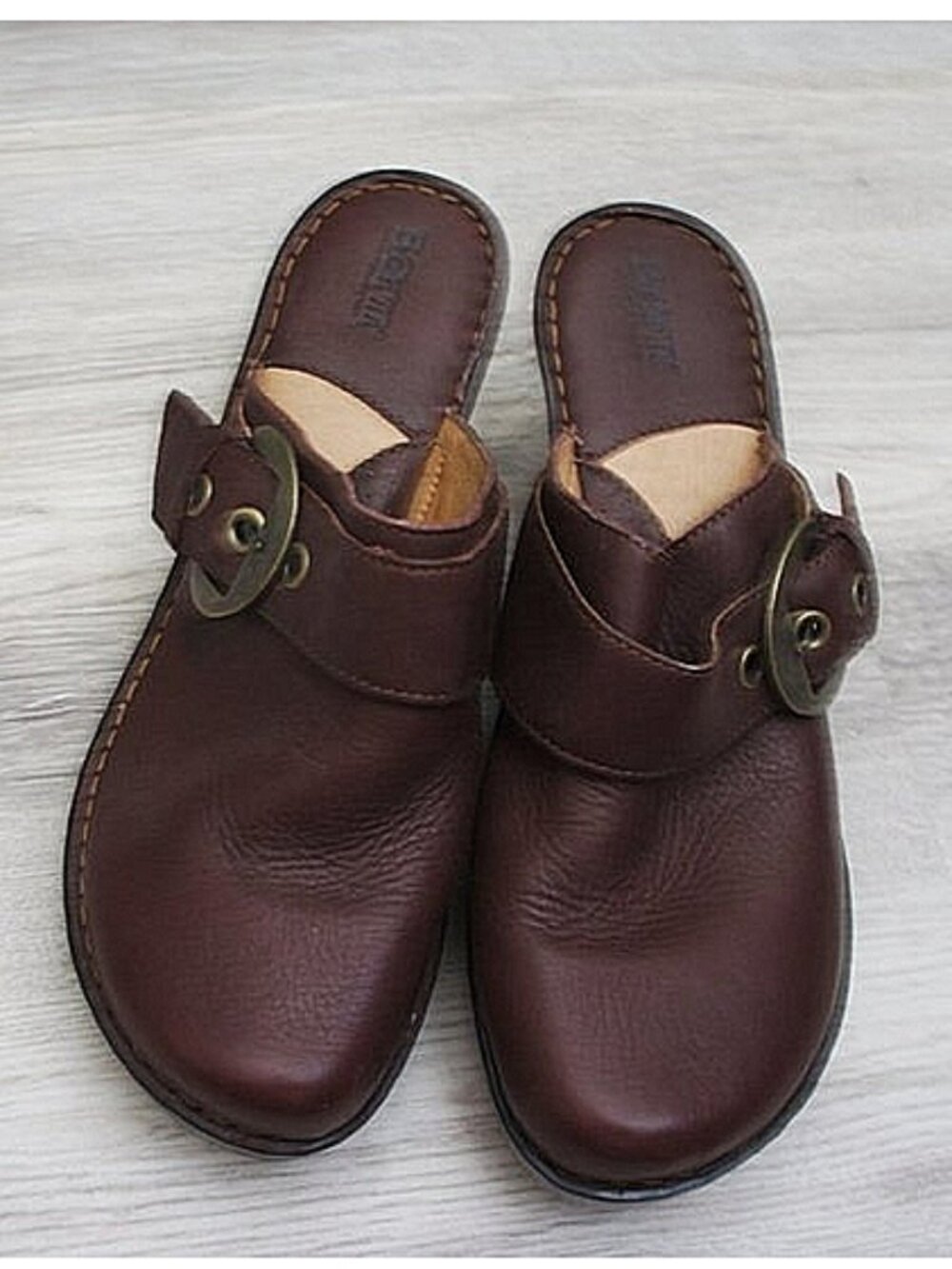Born Brown Leather Slip On Wedge Clogs Shoes size 11